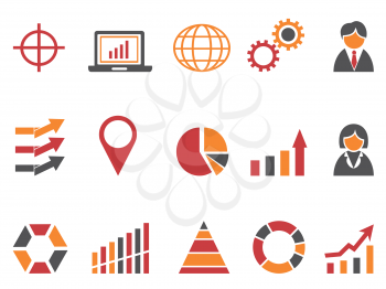 isolated orange red color business infographic icons set from white background