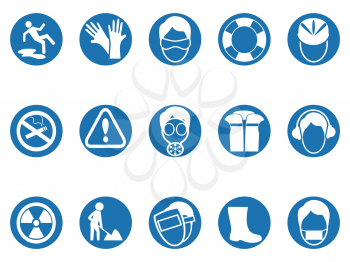 isolated blue work safety round button icons set from white background