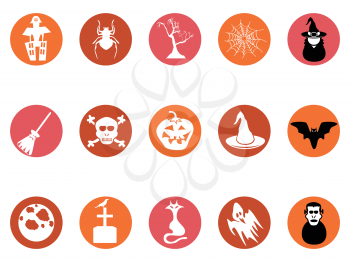 isolated brown Halloween round button icons set from white background