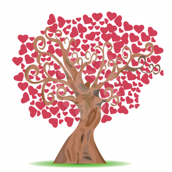 isolated cartoon red heart tree from white background