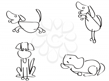 isolated cartoon doodle dogs outline on white background
