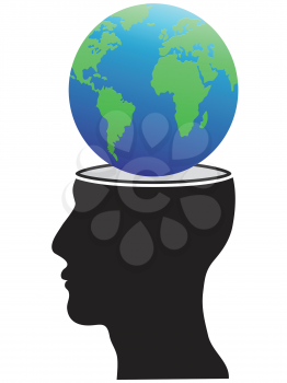 isolated human head with globe from white background
