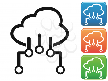 isolaetd cloud network connection button icons set from white background