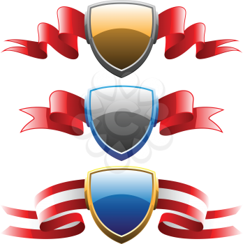Royalty Free Clipart Image of Shields With Ribbons