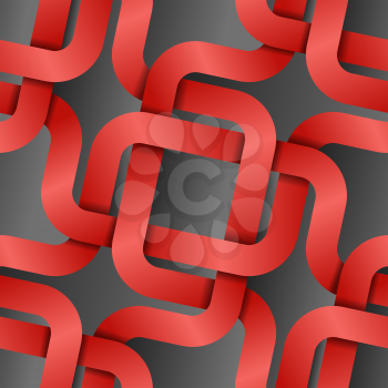 Royalty Free Clipart Image of a Grey Background With Entwined Red Lines
