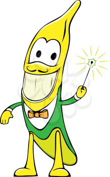 Royalty Free Clipart Image of a Banana in a Green Tux With a Wand