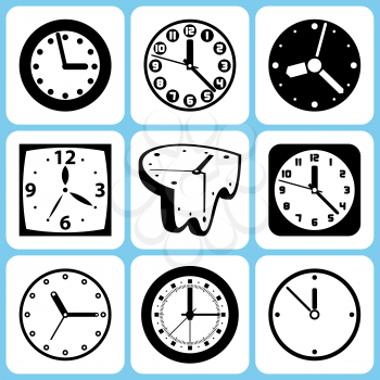 Royalty Free Clipart Image of a Set of Clocks