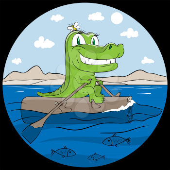 Royalty Free Clipart Image of a Crocodile on a Log