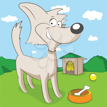 Royalty Free Clipart Image of a Happy Dog With a Bone