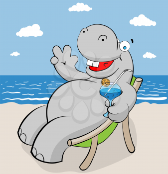 Royalty Free Clipart Image of a Hippo on the Beach