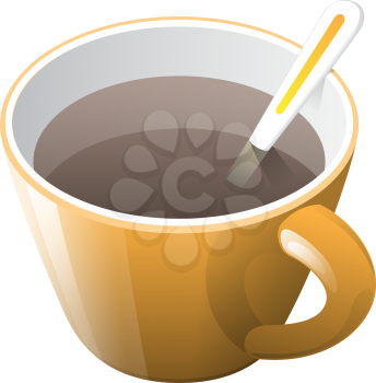 Royalty Free Clipart Image of an Orange Cup of Coffee With a Spoon