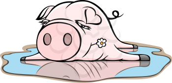 Royalty Free Clipart Image of a Pig in a Puddle