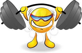Royalty Free Clipart Image of a Weightlifting Smiley