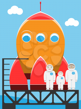 Royalty Free Clipart Image of Astronauts and a Spacecraft
