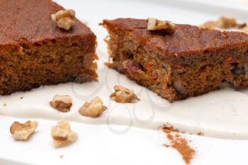 fresh healthy home made carrots and walnuts cake dessert