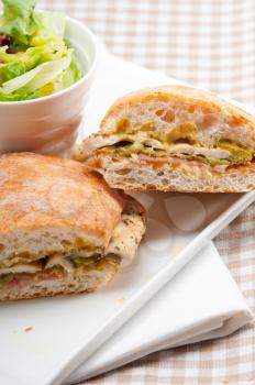 traditional Italian ciabatta panini sandwich chicken vegetables and aioli