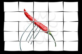 red chili pepper on a fork ,on white background