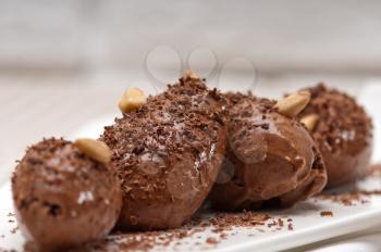 fresh home made chocolate mousse quenelle dessert