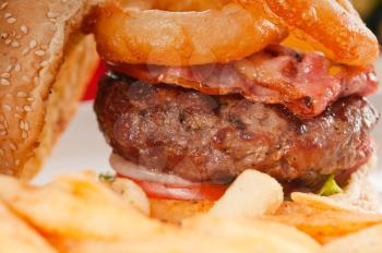classic american hamburger sandwich with onion rings and french fries, MORE DELICIOUS FOOD ON PORTFOLIO