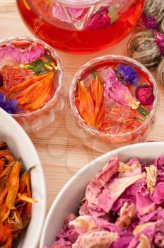 Herbal natural floral tea infusion with dry flowers ingredients