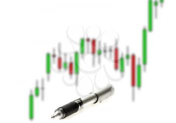 japanese candlestick chart ,with pen on white background