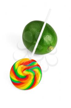 lollipop and lime isolated on white background
