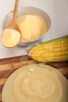 polenta traditional north Italy corn mais flour cream with crop