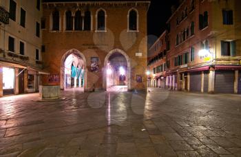 Venice Italy pescheria fish market when closed by night