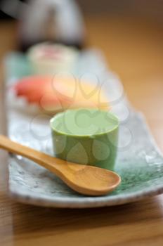 Japanese style green tea pudding mousse dessert cake