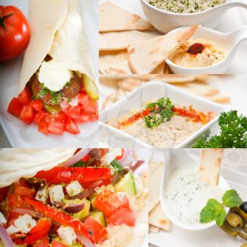 most popular Arab middle east food collection,hummus, falafel,mutabal,pita bread