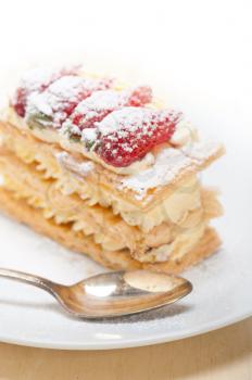 fresh baked napoleon strawberry and cream cake dessert 