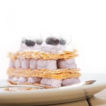 fresh baked napoleon blueberry and cream cake dessert 