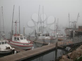 Royalty Free Photo of Ships in a Foggy Harbour 