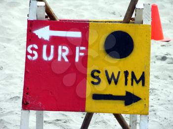 Royalty Free Photo of Swim and Surf Signs
