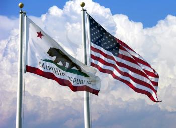 Stock Photo: California Flag And AmeaRoyalty Free Photo of California and American Flagsrican Flag