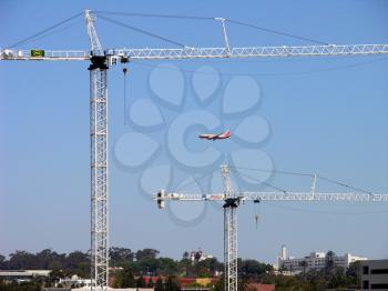 Royalty Free Photo of Construction Cranes in Downtown San Diego