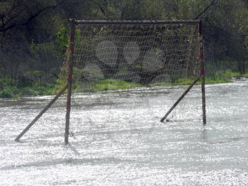 Royalty Free Clipart Image of a Flooded Soccer Net