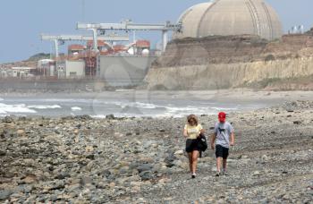 Royalty Free Photo of People Walking Near the San Onofre Nuclear Generating Station 