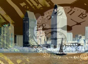 Royalty Free Photo of the San Diego Skyline and Pocket Watch