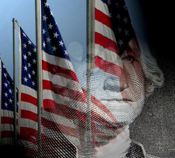 Royalty Free Photo of George Washington and American Flags