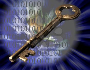Royalty Free Photo of a Skeleton Key and Numbers