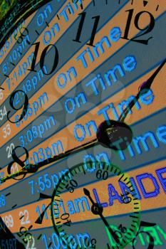 Royalty Free Photo of Airline Arrival Times and a Clock Face