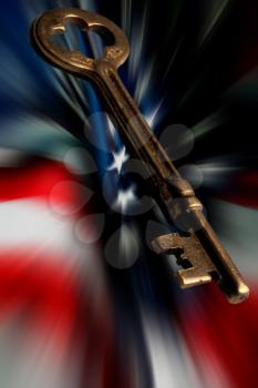 Royalty Free Photo of a Skeleton Key And American Flag