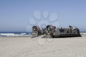 Royalty Free Photo of a Naval Hovercraft On A Beach