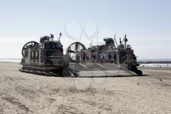 Royalty Free Photo of a Naval Hovercraft On A Beach