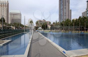 Royalty Free Photo of Pools And Fountains In San Diego's Gaslamp District