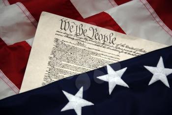 Royalty Free Photo of the Betsy Ross American Flag and US Constitution