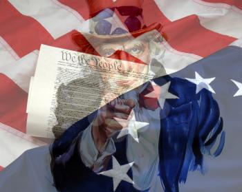 Royalty Free Photo of Uncle Sam and an American Flag