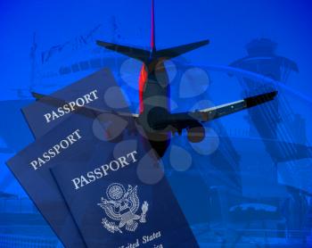 Royalty Free Photo of an Airplane and Passports