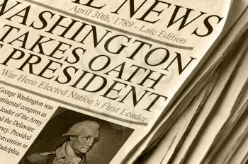 Royalty Free Photo of George Washington Takes Oath Newspaper Headlines